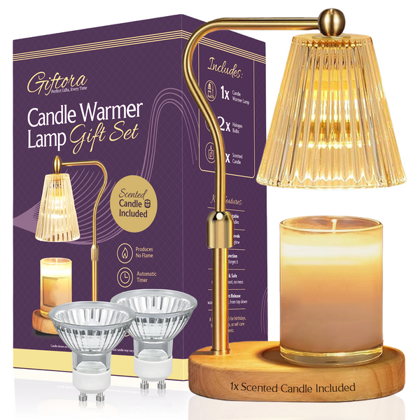 Candle Warmer Lamp Gift Set with Scented Candle – Adjustable Height & 4-Level Dimmer & Timer